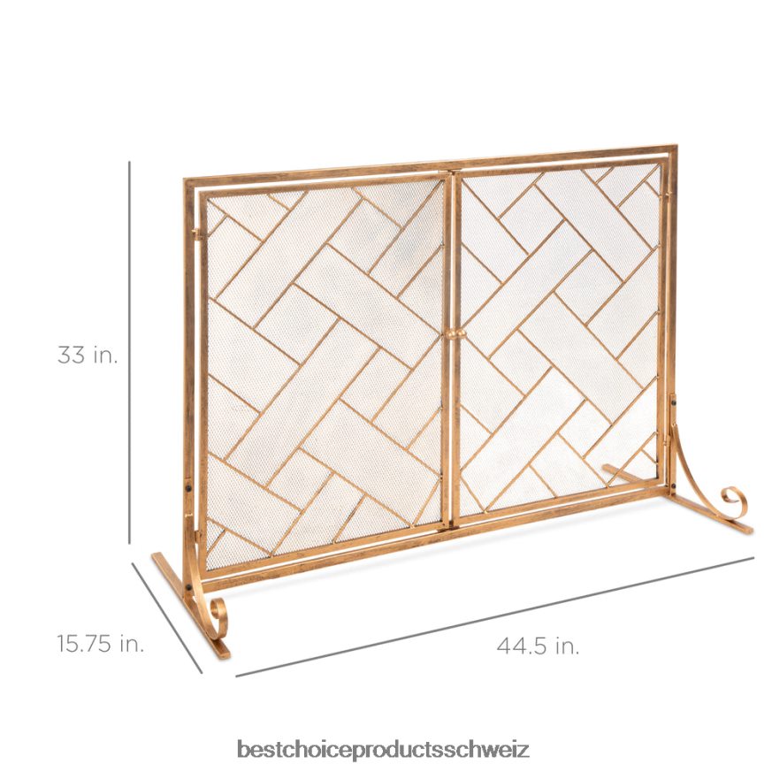 Best Choice Products 2-teiliger geometrischer Kaminschirm aus Schmiedeeisen mit magnetischen Türen Gold 2JD022714