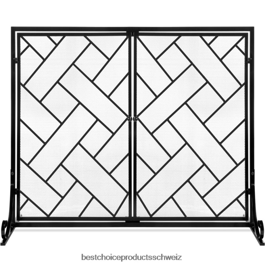 Best Choice Products 2-teiliger geometrischer Kaminschirm aus Schmiedeeisen mit magnetischen Türen Schwarz 2JD022713