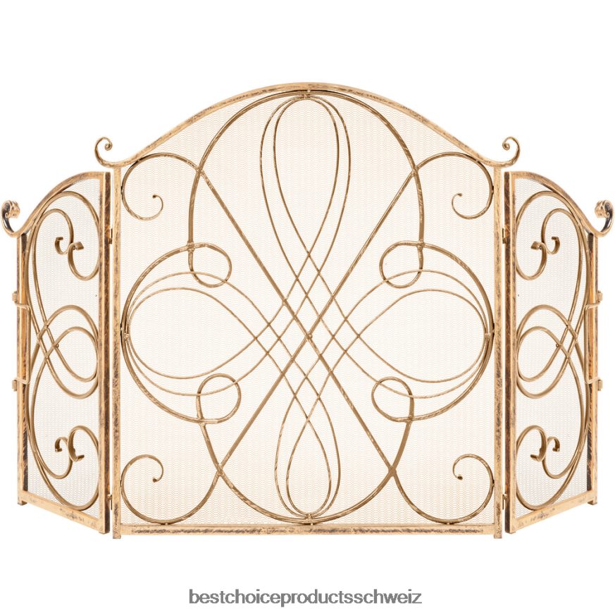 Best Choice Products 3-teilige Kaminschutzabdeckung aus schmiedeeisernem Metall mit Scroll-Design Gold 2JD0221265
