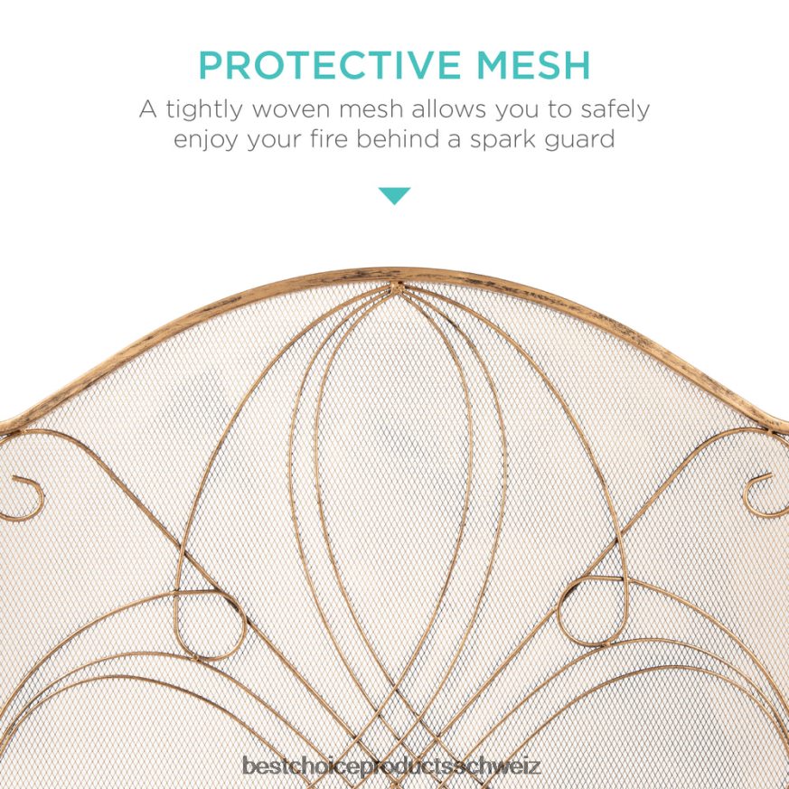 Best Choice Products 3-teilige Kaminschutzabdeckung aus schmiedeeisernem Metall mit Scroll-Design Gold 2JD0221265