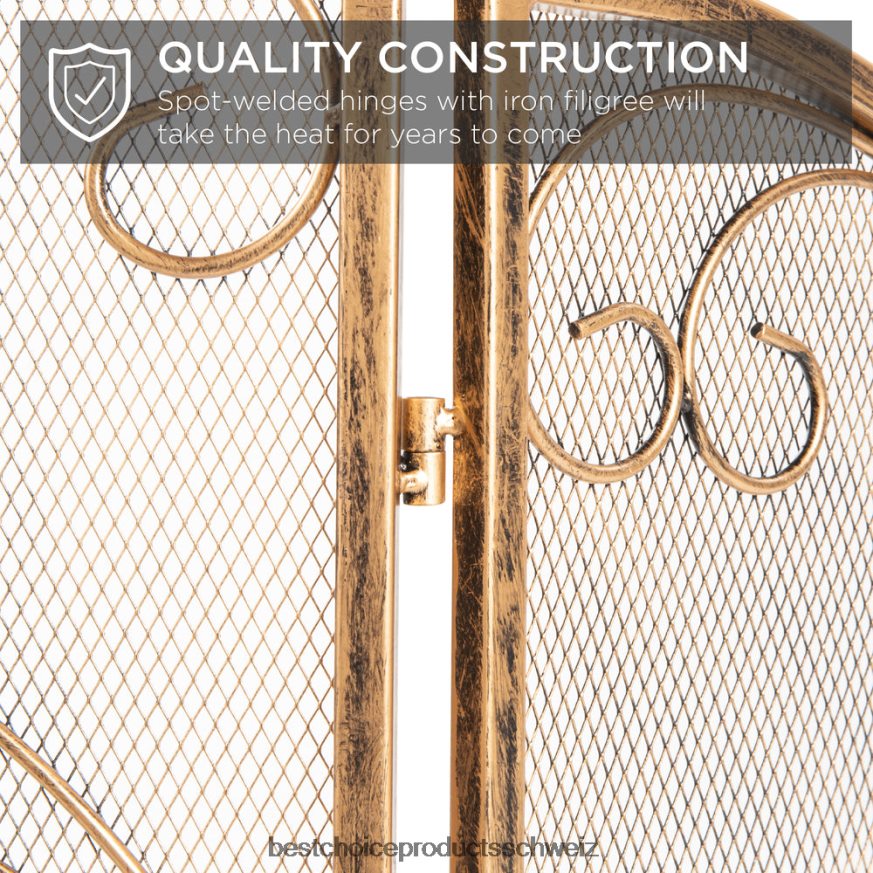 Best Choice Products 3-teilige Kaminschutzabdeckung aus schmiedeeisernem Metall mit Scroll-Design Gold 2JD0221265