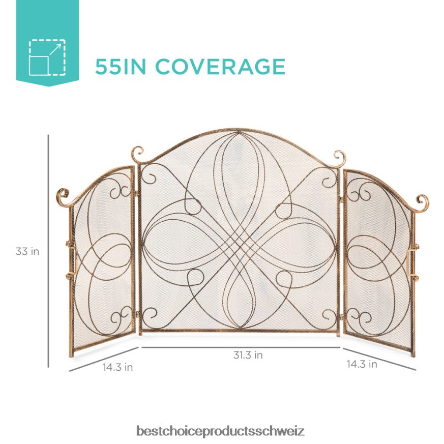 Best Choice Products 3-teilige Kaminschutzabdeckung aus schmiedeeisernem Metall mit Scroll-Design Gold 2JD0221265