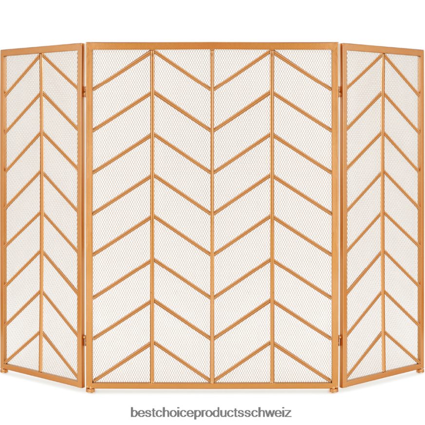 Best Choice Products 3-teiliger Chevron-Kaminschirm aus Eisen mit Griffen Gold 2JD0221260