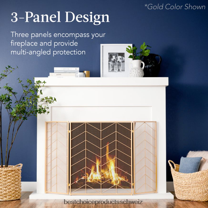 Best Choice Products 3-teiliger Chevron-Kaminschirm aus Eisen mit Griffen Schwarz 2JD0221261