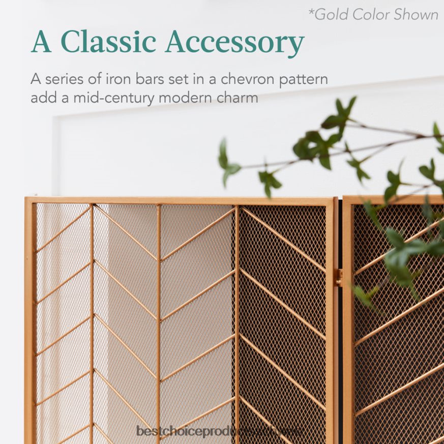 Best Choice Products 3-teiliger Chevron-Kaminschirm aus Eisen mit Griffen Schwarz 2JD0221261