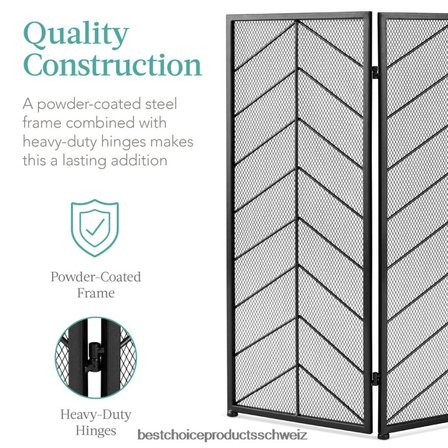 Best Choice Products 3-teiliger Chevron-Kaminschirm aus Eisen mit Griffen Schwarz 2JD0221261