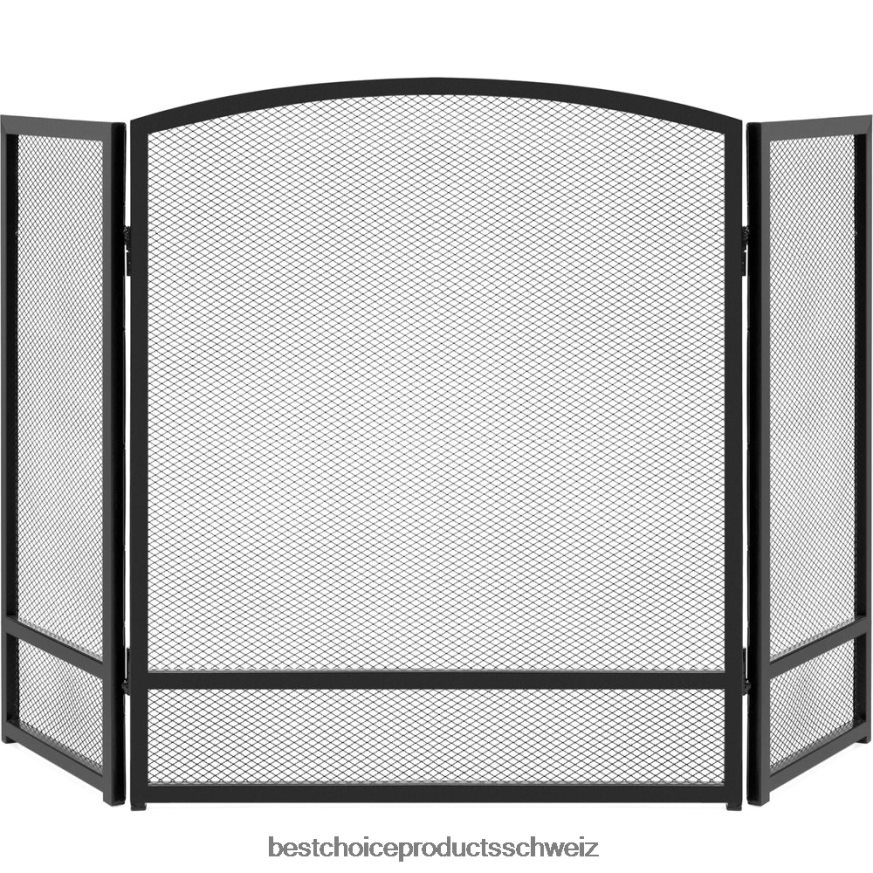 Best Choice Products 3-teiliges, einfaches Kamingitter aus Stahlgeflecht mit abgenutzter Oberfläche Schwarz 2JD022660