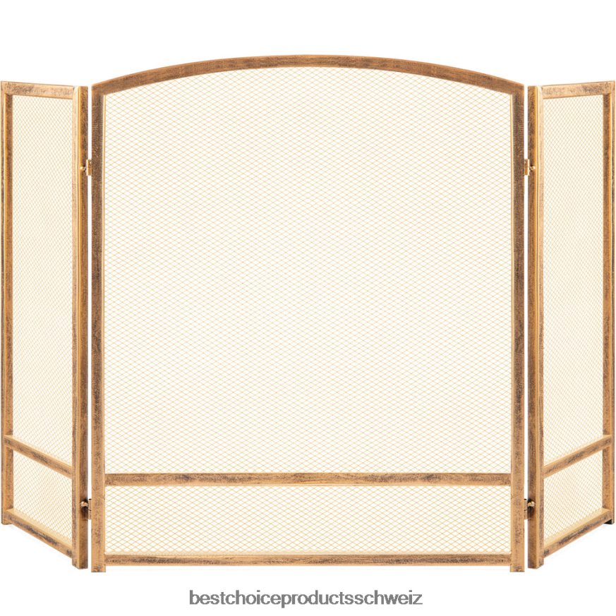 Best Choice Products 3-teiliges, einfaches Kamingitter aus Stahlgeflecht mit abgenutzter Oberfläche antikes Gold 2JD022661