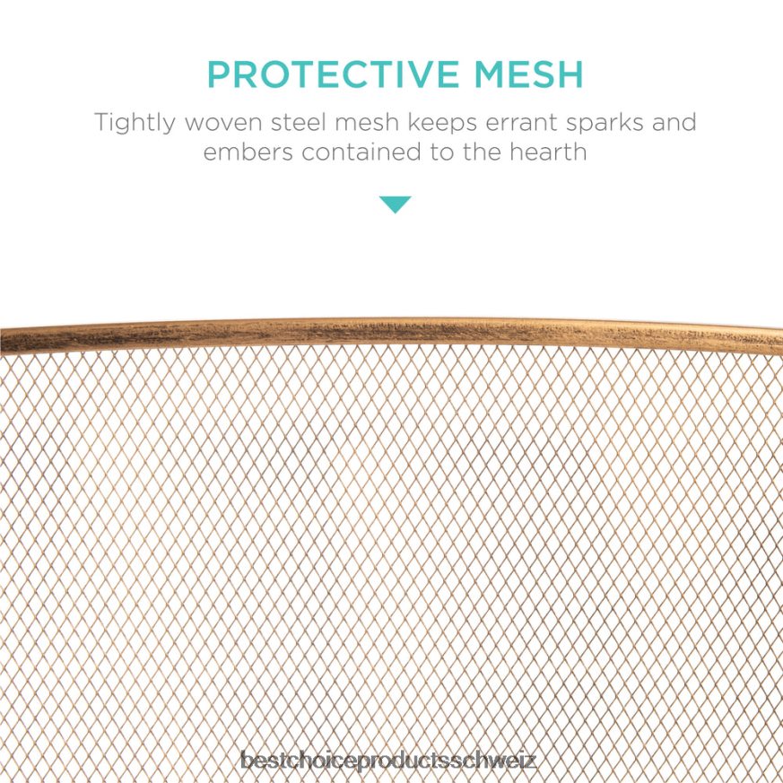 Best Choice Products 3-teiliges, einfaches Kamingitter aus Stahlgeflecht mit abgenutzter Oberfläche antikes Gold 2JD022661