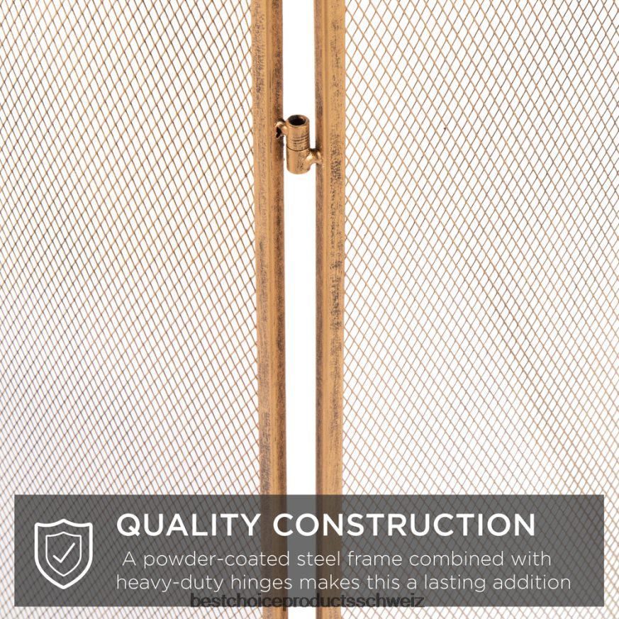 Best Choice Products 3-teiliges, einfaches Kamingitter aus Stahlgeflecht mit abgenutzter Oberfläche antikes Gold 2JD022661