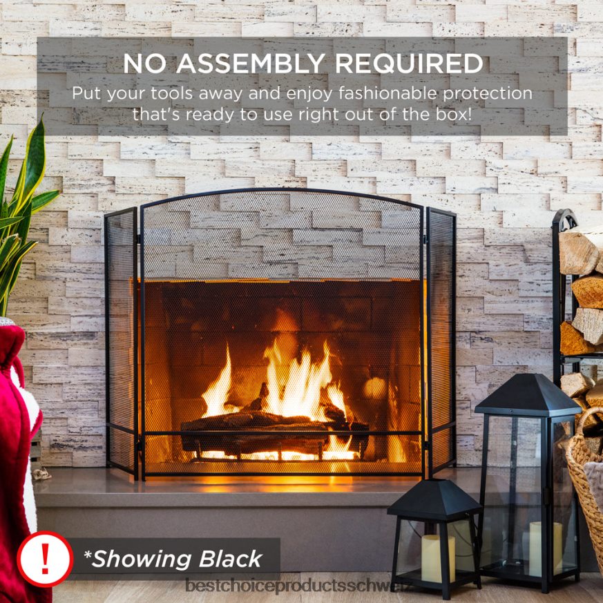 Best Choice Products 3-teiliges, einfaches Kamingitter aus Stahlgeflecht mit abgenutzter Oberfläche antikes Gold 2JD022661