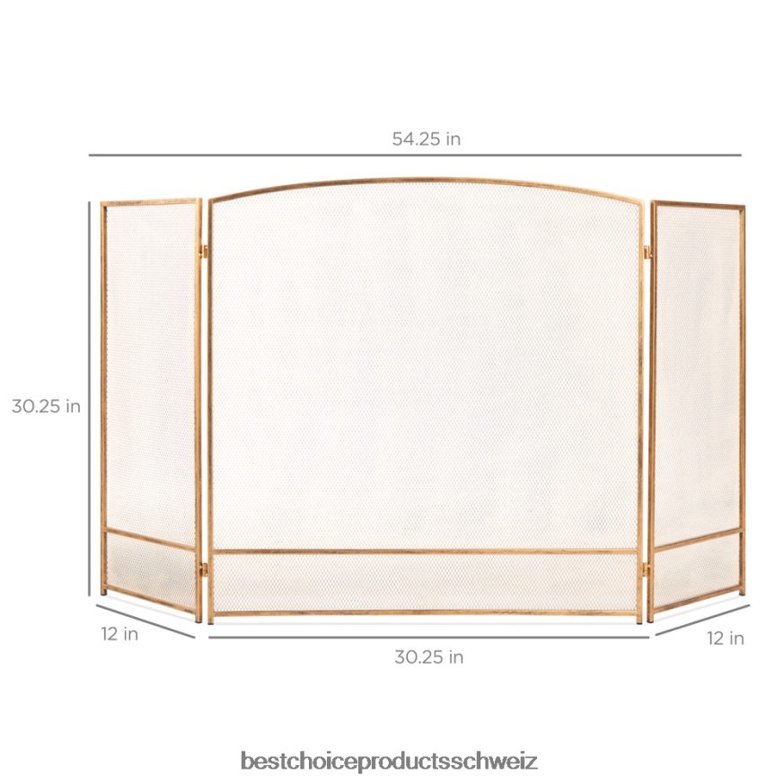 Best Choice Products 3-teiliges, einfaches Kamingitter aus Stahlgeflecht mit abgenutzter Oberfläche antikes Gold 2JD022661