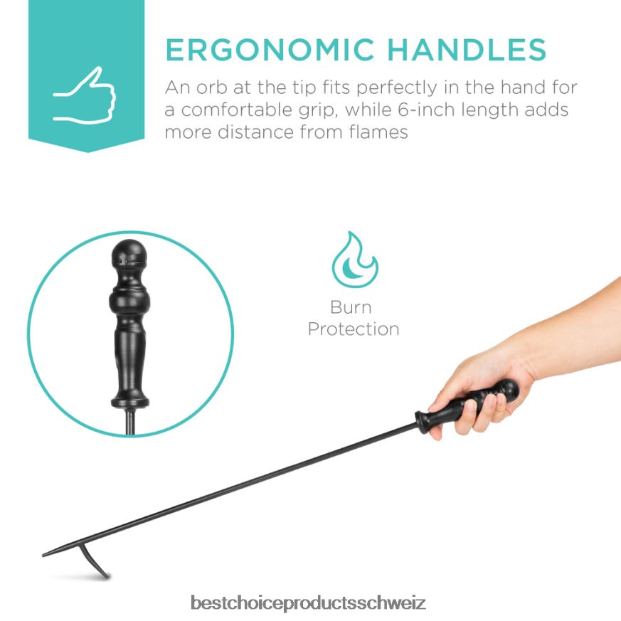 Best Choice Products 5-teiliges rustikales Eisen-Kamin- und Feuerstellen-Werkzeugset für den Innen- und Außenbereich mit Ständer Schwarz 2JD022703