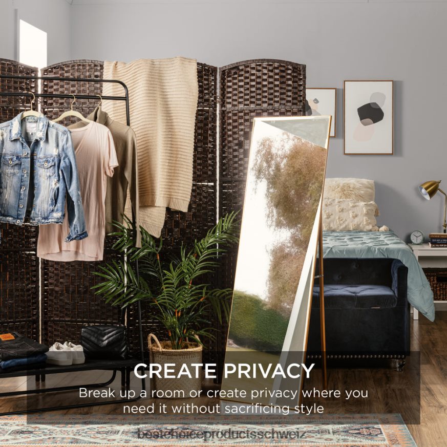 Best Choice Products 6 Fuß hoher Raumteiler, faltbarer Sichtschutz aus 6 Feldern mit Rautenmuster dunkler Mokka 2JD0221283