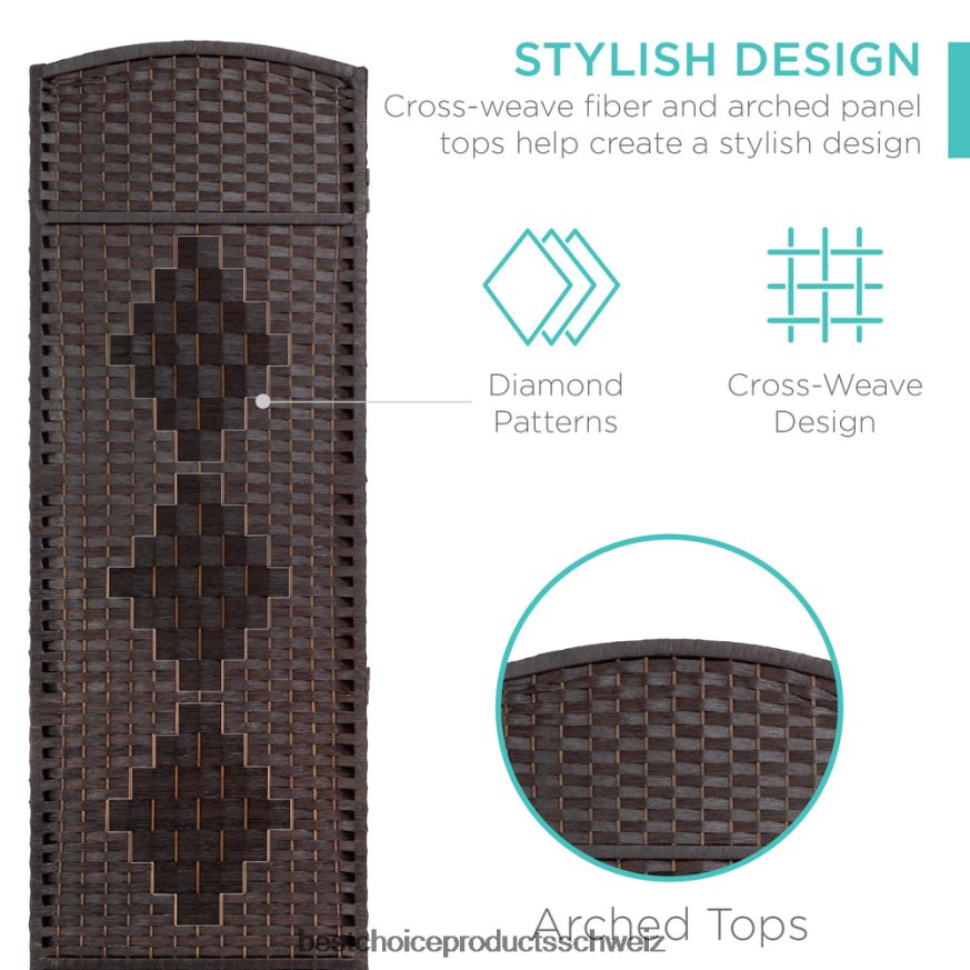 Best Choice Products 6 Fuß hoher Raumteiler, faltbarer Sichtschutz aus 6 Feldern mit Rautenmuster dunkler Mokka 2JD0221283