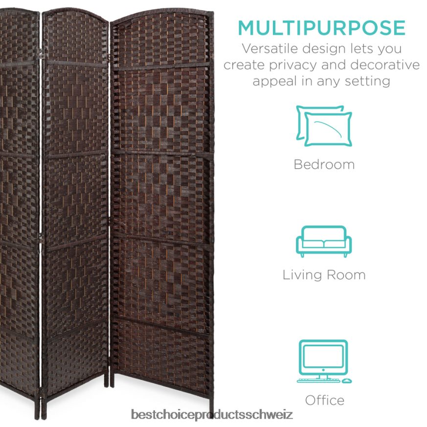 Best Choice Products 6 Fuß hoher Raumteiler, faltbarer Sichtschutz aus 6 Feldern mit Rautenmuster dunkler Mokka 2JD0221283