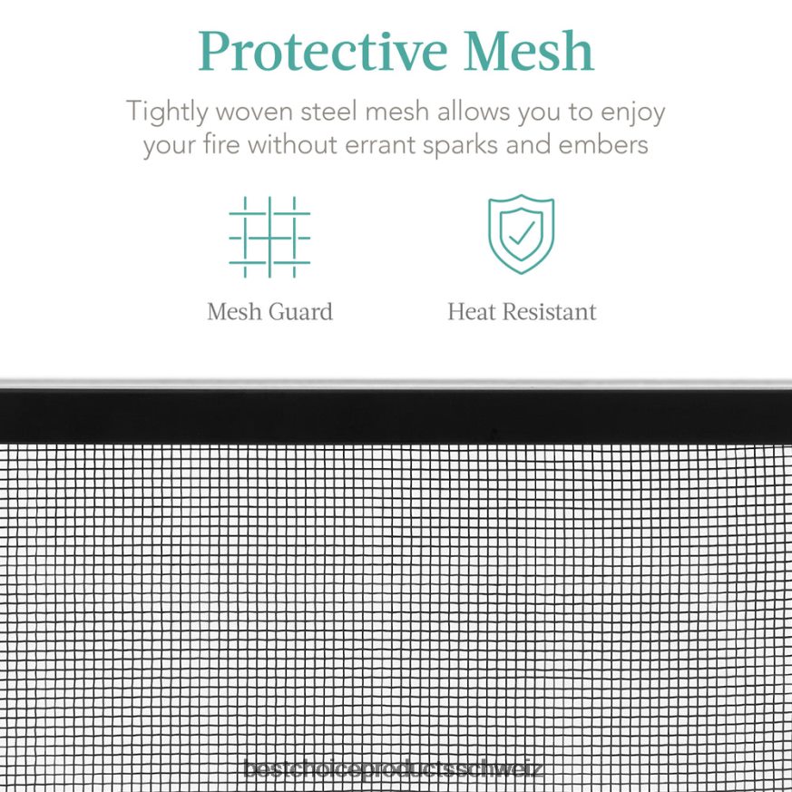 Best Choice Products Einteilige, handgefertigte Kaminblende aus Stahlgeflecht mit Griffen Schwarz 2JD022346