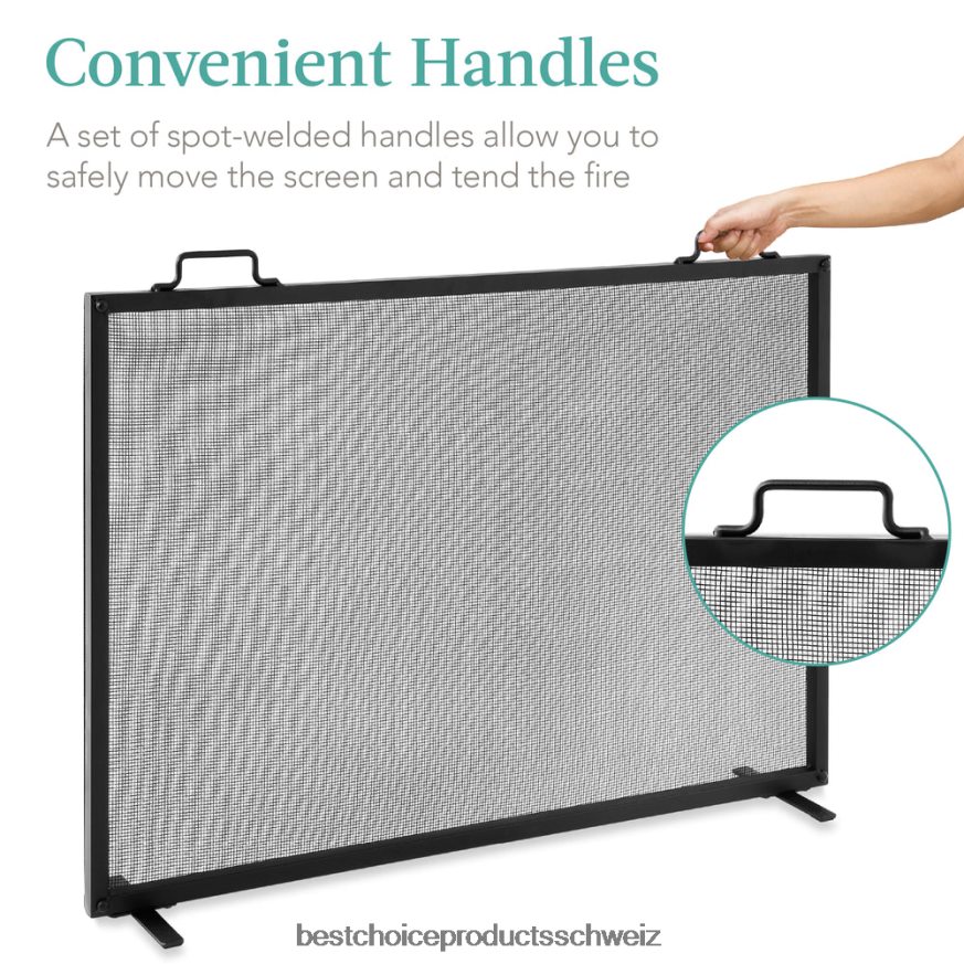 Best Choice Products Einteilige, handgefertigte Kaminblende aus Stahlgeflecht mit Griffen Schwarz 2JD022346