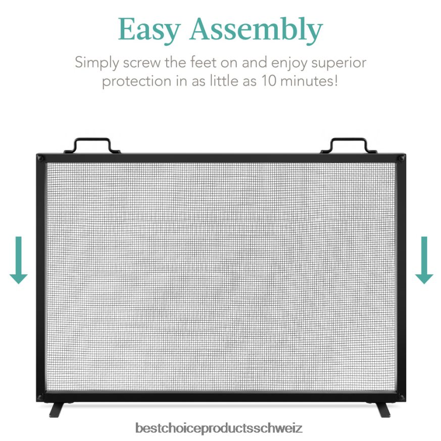 Best Choice Products Einteilige, handgefertigte Kaminblende aus Stahlgeflecht mit Griffen Schwarz 2JD022346