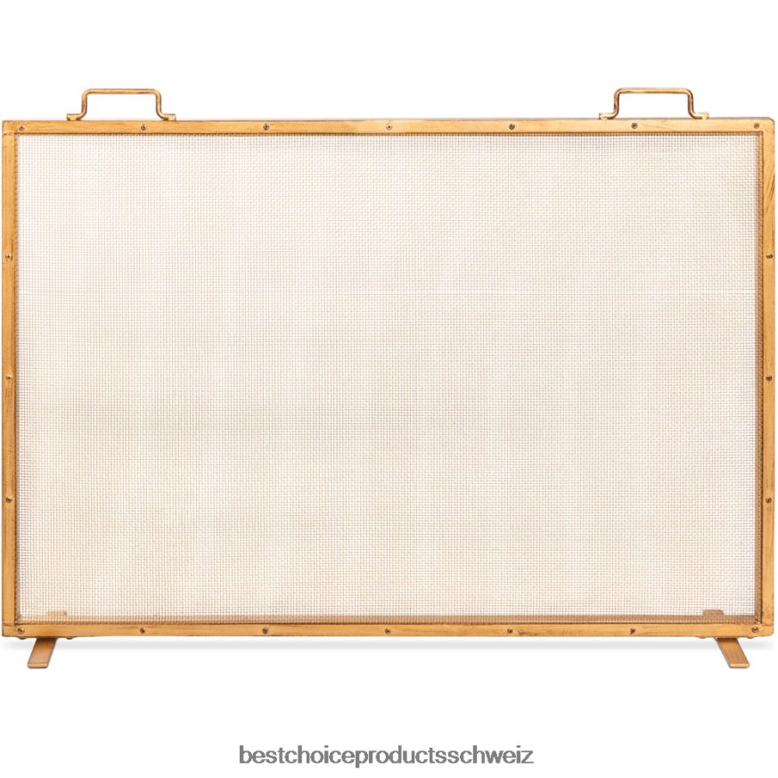 Best Choice Products Einteilige, handgefertigte Kaminblende aus Stahlgeflecht mit Griffen antikes Gold 2JD022347