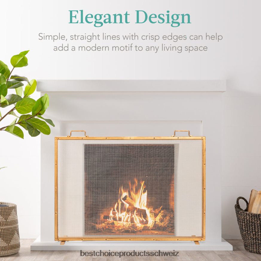 Best Choice Products Einteilige, handgefertigte Kaminblende aus Stahlgeflecht mit Griffen antikes Gold 2JD022347
