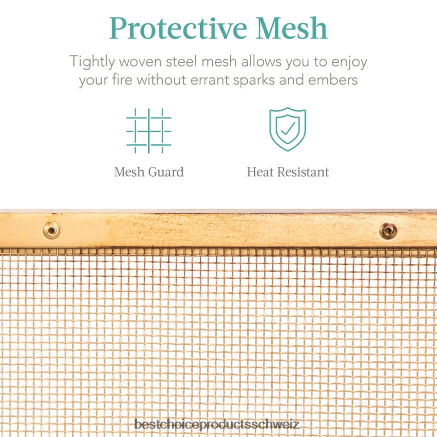 Best Choice Products Einteilige, handgefertigte Kaminblende aus Stahlgeflecht mit Griffen antikes Gold 2JD022347