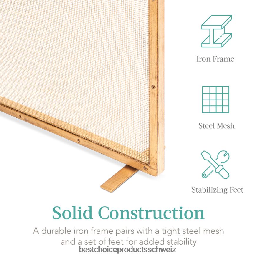 Best Choice Products Einteilige, handgefertigte Kaminblende aus Stahlgeflecht mit Griffen antikes Gold 2JD022347