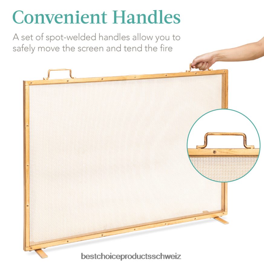 Best Choice Products Einteilige, handgefertigte Kaminblende aus Stahlgeflecht mit Griffen antikes Gold 2JD022347