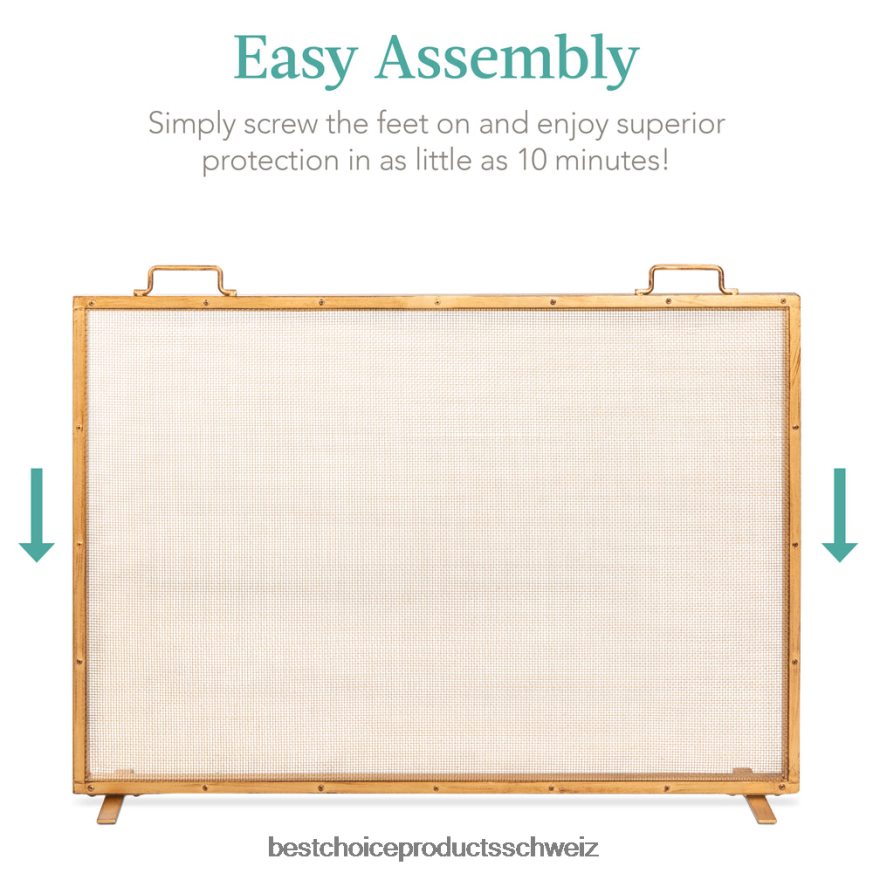 Best Choice Products Einteilige, handgefertigte Kaminblende aus Stahlgeflecht mit Griffen antikes Gold 2JD022347