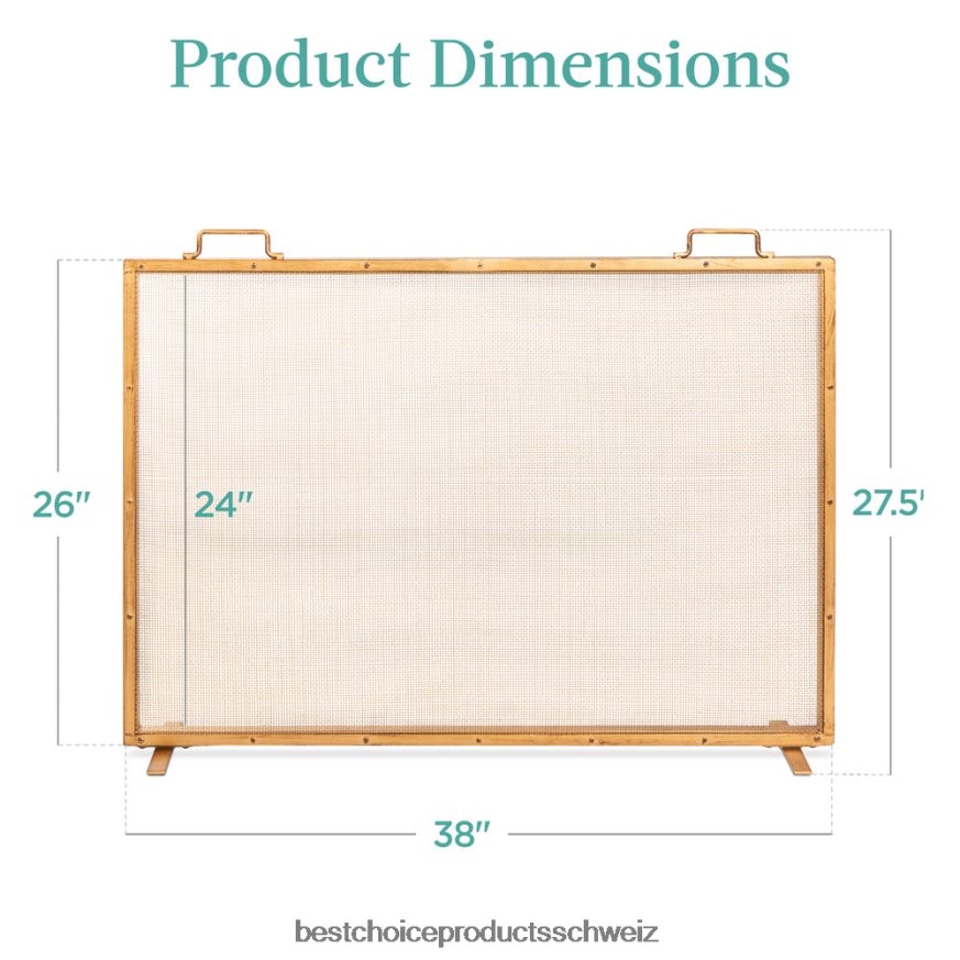 Best Choice Products Einteilige, handgefertigte Kaminblende aus Stahlgeflecht mit Griffen antikes Gold 2JD022347