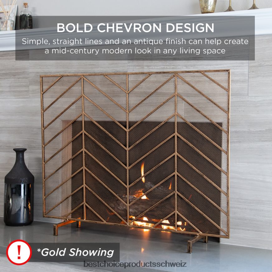 Best Choice Products Einteiliger Chevron-Kaminschirm aus Eisen mit antikem Finish Kupfer 2JD0221233