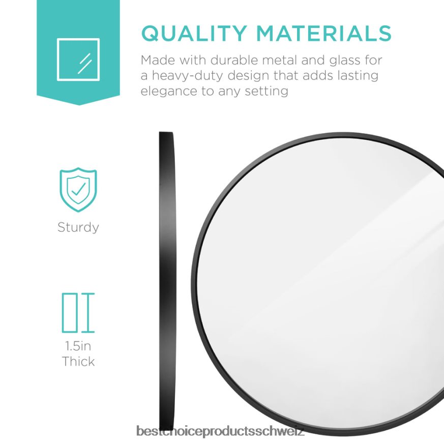 Best Choice Products Gerahmter runder Badezimmerspiegel mit Anti-Strahl-Folie Matt-schwarz 2JD022387