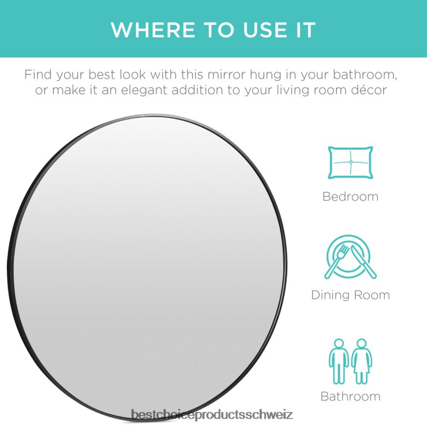 Best Choice Products Gerahmter runder Badezimmerspiegel mit Anti-Strahl-Folie Matt-schwarz 2JD022387