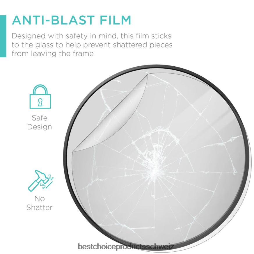 Best Choice Products Gerahmter runder Badezimmerspiegel mit Anti-Strahl-Folie Matt-schwarz 2JD022387
