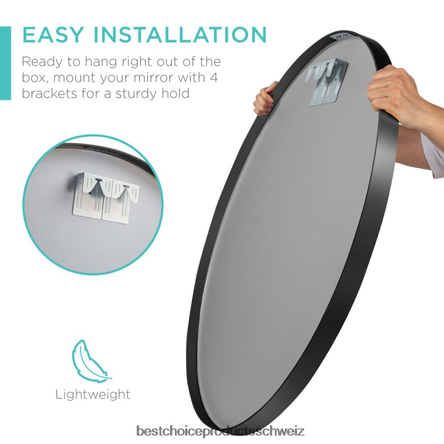 Best Choice Products Gerahmter runder Badezimmerspiegel mit Anti-Strahl-Folie Matt-schwarz 2JD022387