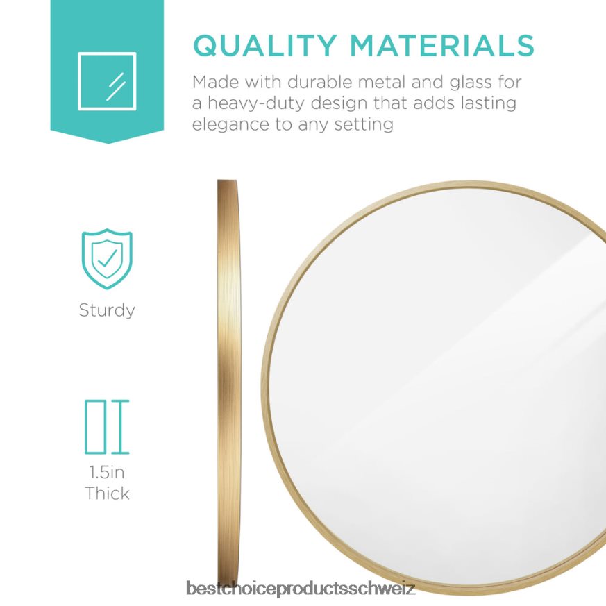 Best Choice Products Gerahmter runder Badezimmerspiegel mit Anti-Strahl-Folie mattes Gold 2JD022388