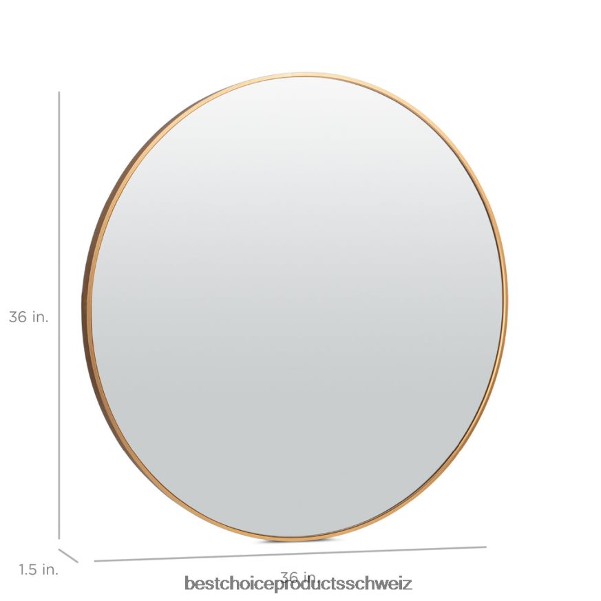 Best Choice Products Gerahmter runder Badezimmerspiegel mit Anti-Strahl-Folie mattes Gold 2JD022388