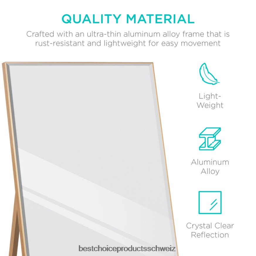 Best Choice Products Großer Ganzkörperspiegel, Wandspiegel und schiefer Bodenspiegel Gold 2JD022651