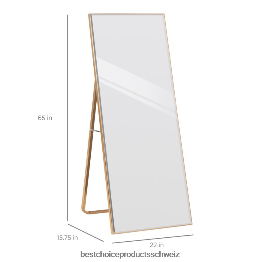 Best Choice Products Großer Ganzkörperspiegel, Wandspiegel und schiefer Bodenspiegel Gold 2JD022651