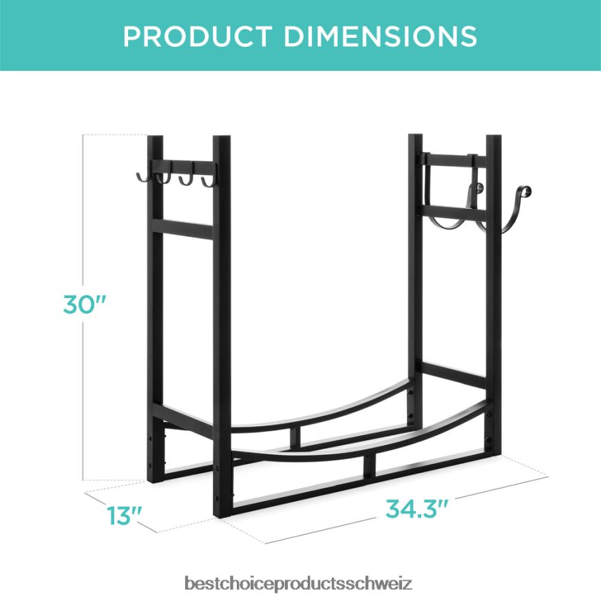 Best Choice Products Lagerregal für Brennholzscheite und Werkzeugset aus Stahl mit Anzündholzhalter Schwarz 2JD022678