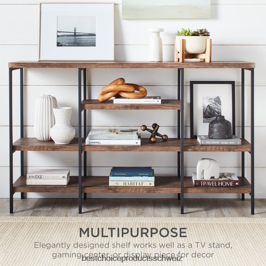 Best Choice Products 4-stufiger Industrie-Konsolentisch mit hoher Ablagefläche dunkles Walnussholz 2JD022725