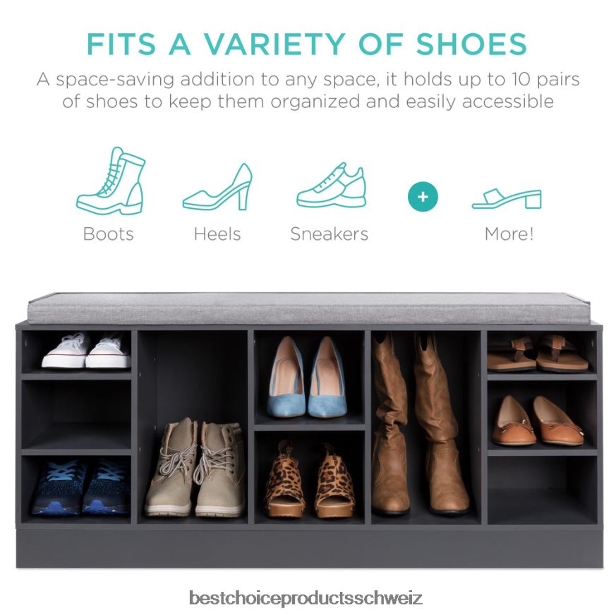 Best Choice Products Schuhregalbank mit gepolstertem Sitz, 10 Fächer grau 2JD0221185