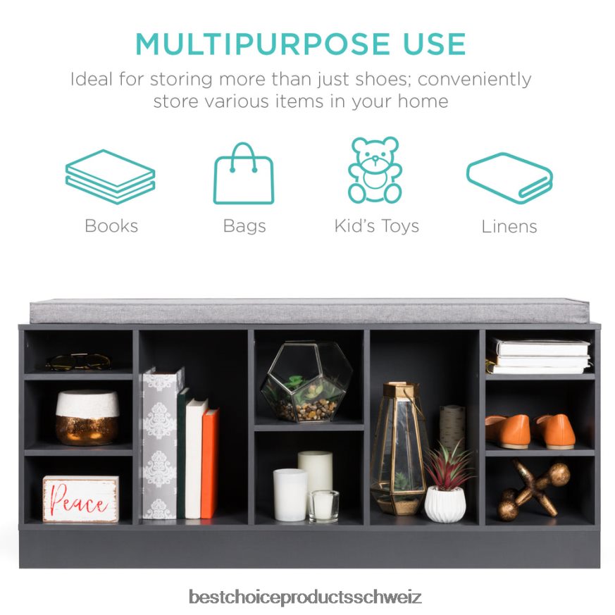 Best Choice Products Schuhregalbank mit gepolstertem Sitz, 10 Fächer grau 2JD0221185