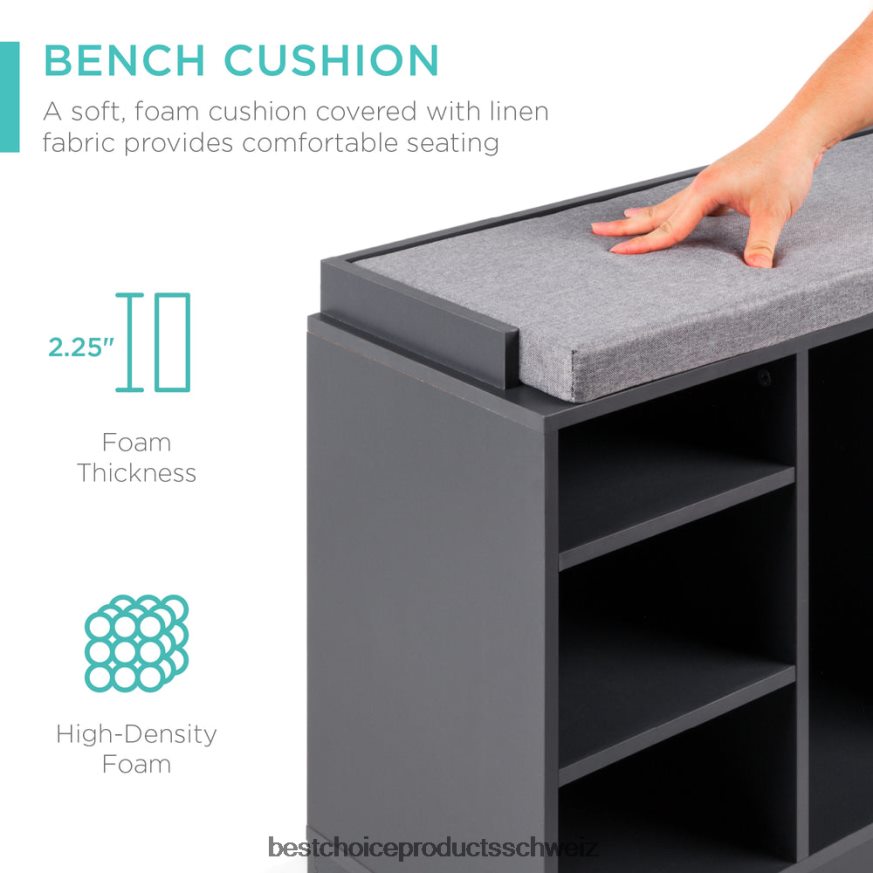 Best Choice Products Schuhregalbank mit gepolstertem Sitz, 10 Fächer grau 2JD0221185