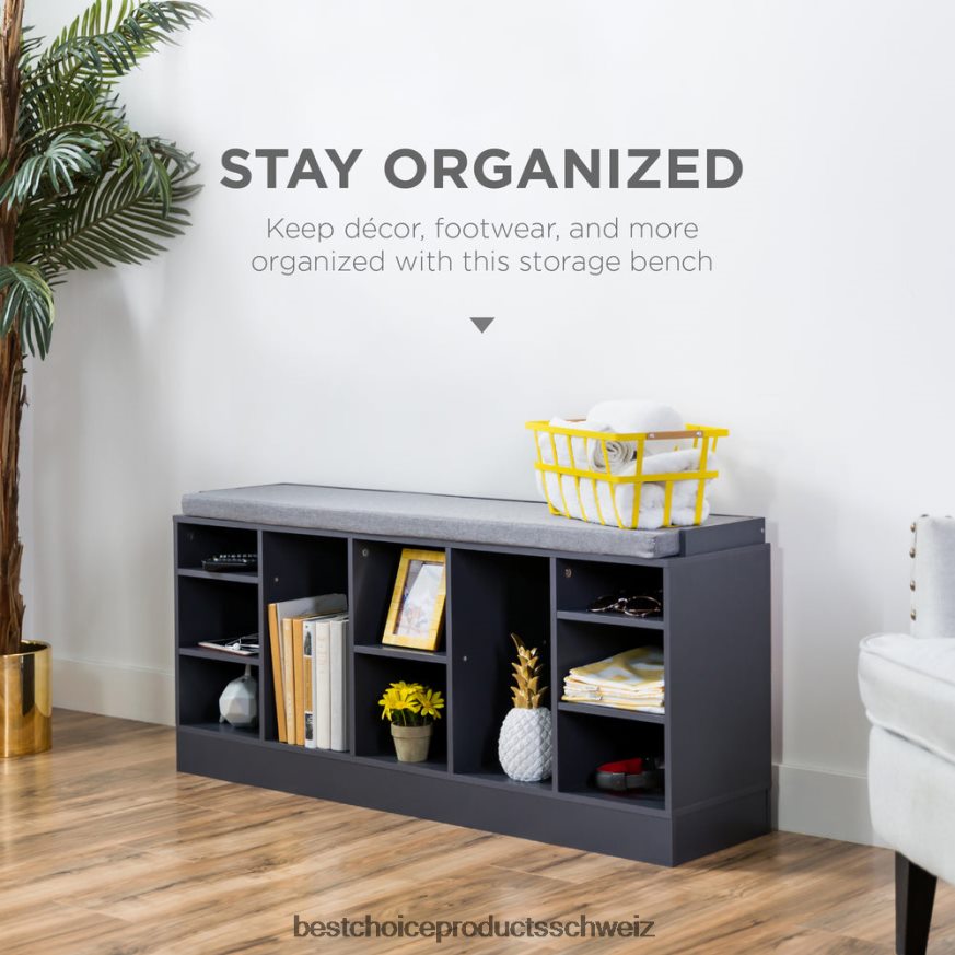 Best Choice Products Schuhregalbank mit gepolstertem Sitz, 10 Fächer grau 2JD0221185