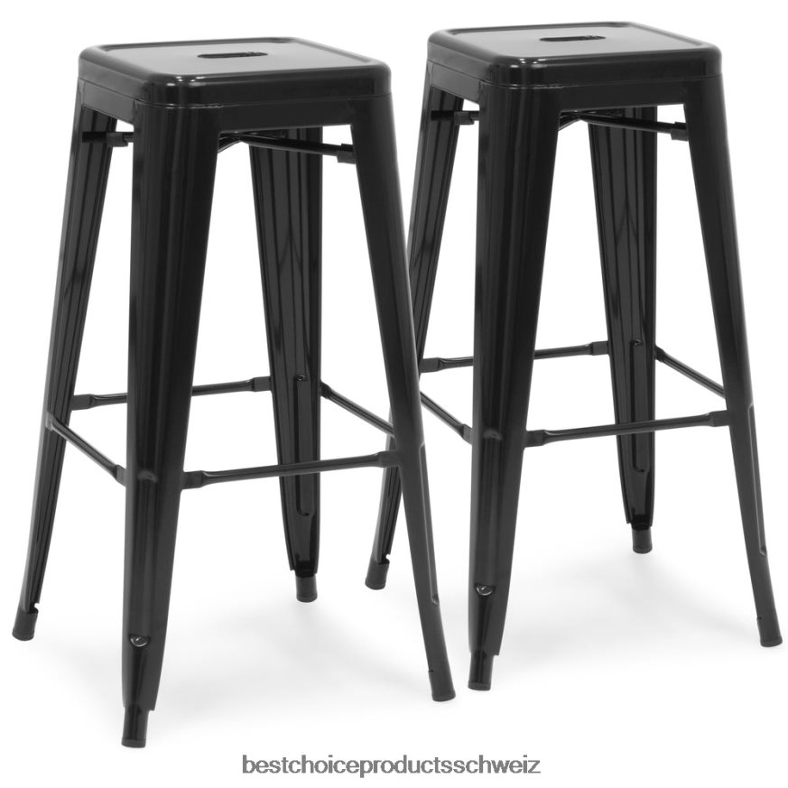 Best Choice Products 30-Zoll-Set mit 2 industriellen Barhockern aus Metall Matt-schwarz 2JD0221298