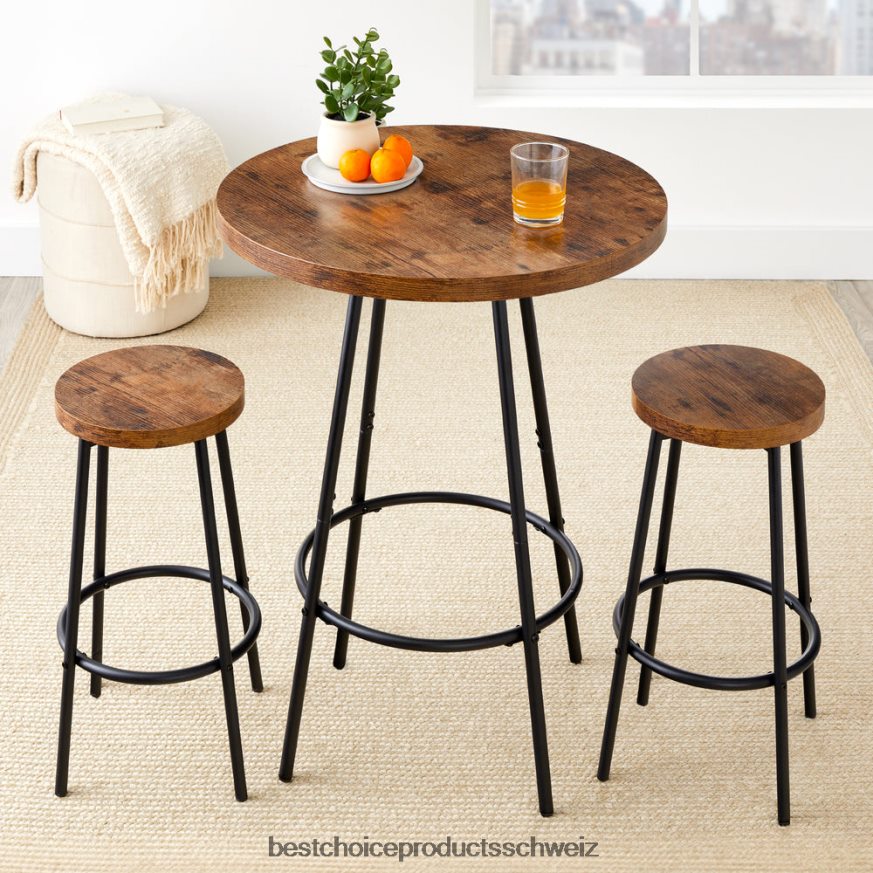 Best Choice Products 3-teiliges Bistro-Set, modernes, rundes Esszimmer-Set in Thekenhöhe mit 2 Hockern Mittel braun 2JD022675
