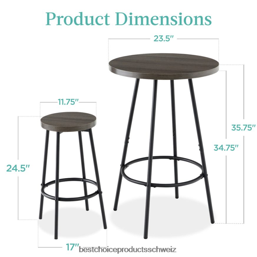 Best Choice Products 3-teiliges Bistro-Set, modernes, rundes Esszimmer-Set in Thekenhöhe mit 2 Hockern dunkelgrau 2JD022676