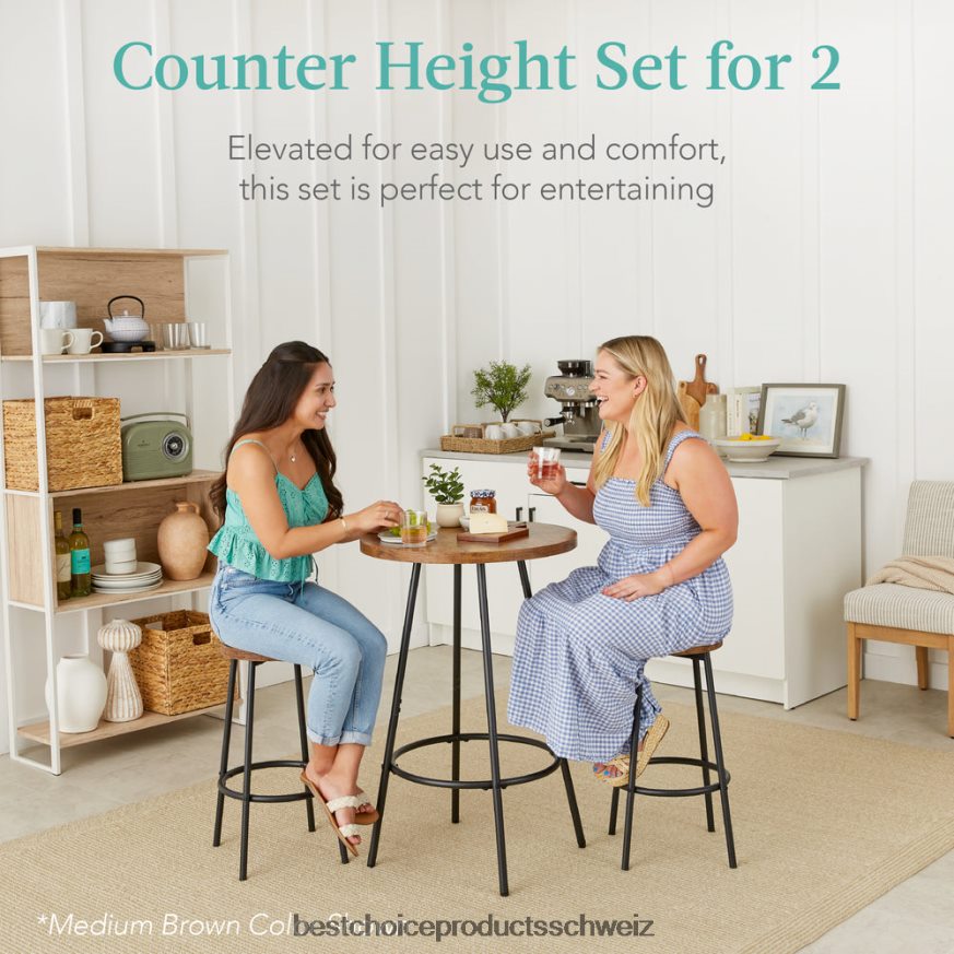 Best Choice Products 3-teiliges Bistro-Set, modernes, rundes Esszimmer-Set in Thekenhöhe mit 2 Hockern hellgrau 2JD022674