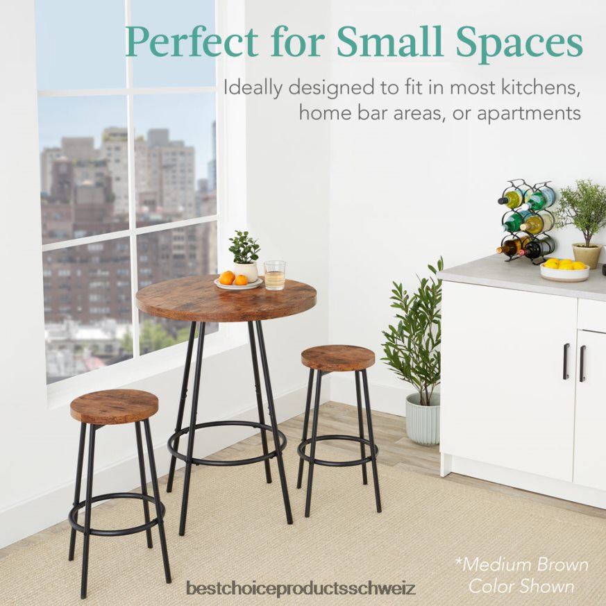 Best Choice Products 3-teiliges Bistro-Set, modernes, rundes Esszimmer-Set in Thekenhöhe mit 2 Hockern hellgrau 2JD022674